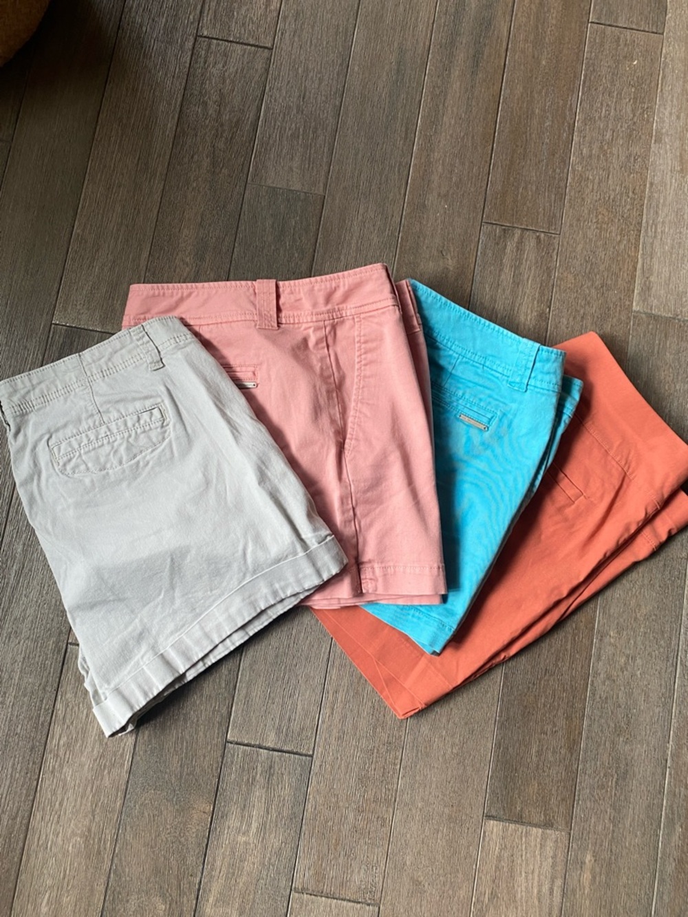 Bundle of Casual Cotton ShortsCoral, Peach, Turquoise & Cream, Size 12 & L